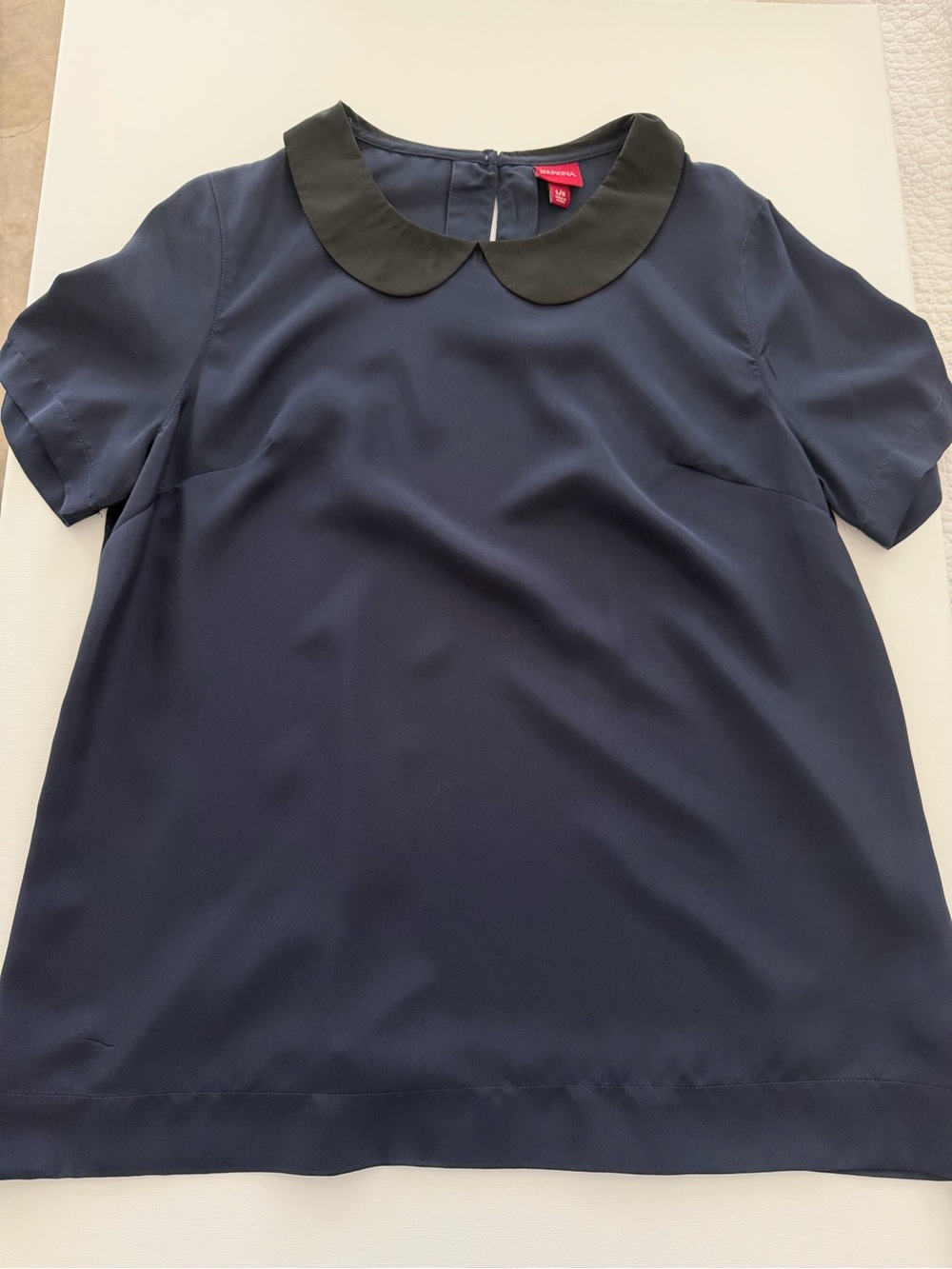 Merona Navy Top with Black Peter Pan Collar